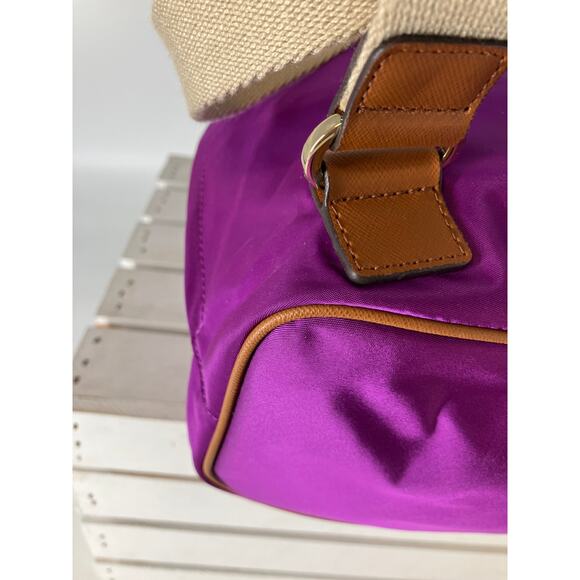 MICHAEL KORS, LARGE PURPLE, BROWN NYLON LOCK CHARM BACKPACK - Picture 11 of 16